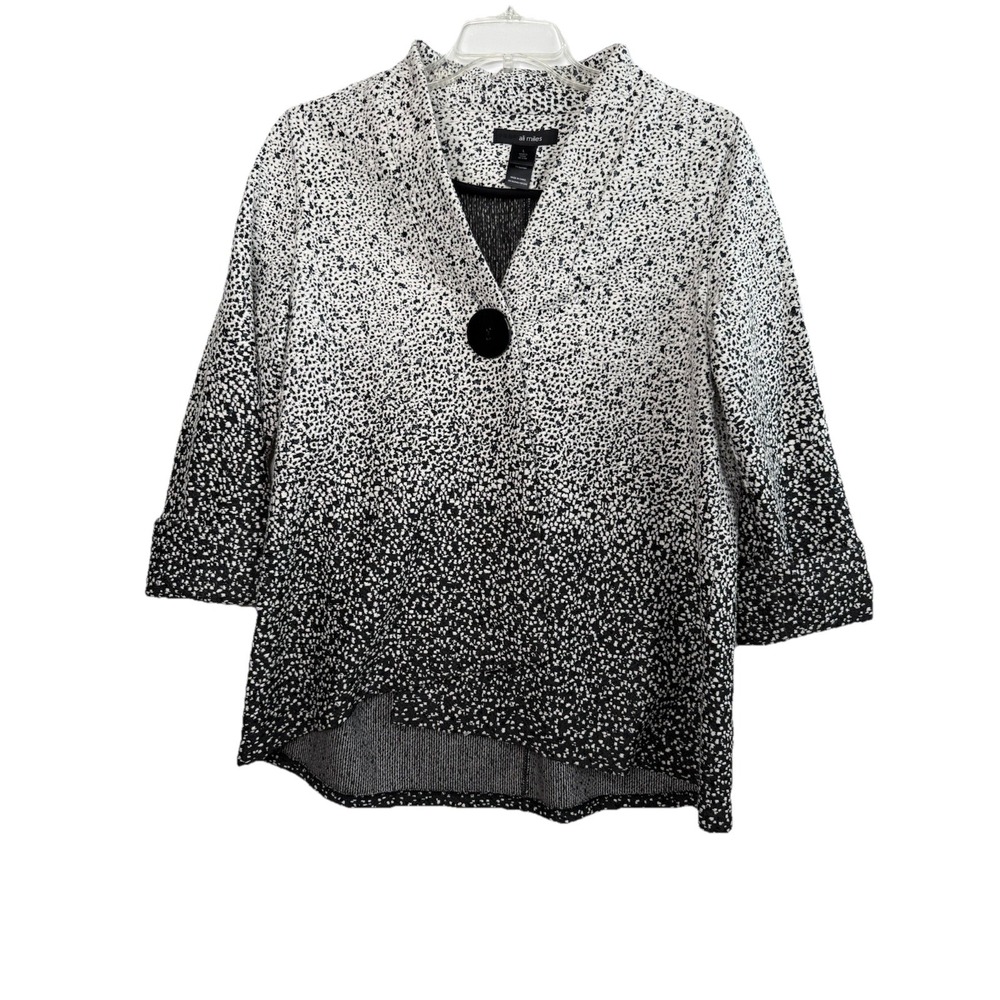 Ali Miles Black White Speckled Ombre Knit Jacket Cotton Single Button Size Large